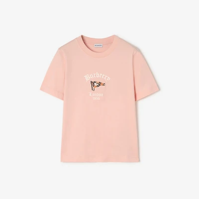 Check Flag Cotton T-shirt in Compact pink - Women | Burberry® Official