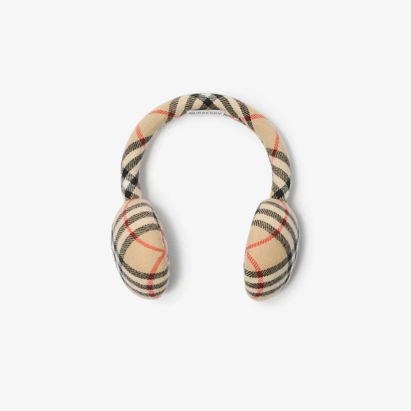 Check Wool Cashmere Earmuffs in Sand beige | Burberry® Official