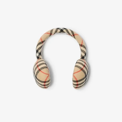 Check Wool Cashmere Earmuffs in Sand beige | Burberry® Official