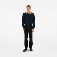 Long-sleeve Check Collar Cotton Polo Shirt in Smoked navy - Men | Burberry® Official