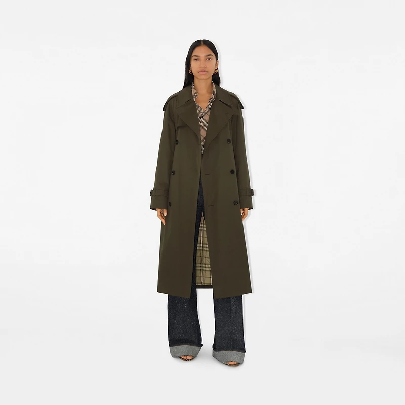 Long Castleford Trench Coat in Juniper - Women, Cotton | Burberry® Official