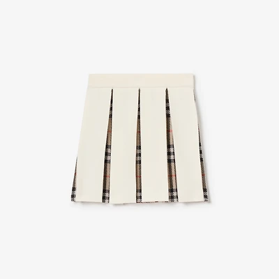 Pleated Check Wool Blend Skirt in Ivory | Burberry® Official