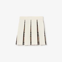 Pleated Check Wool Blend Skirt in Ivory | Burberry® Official