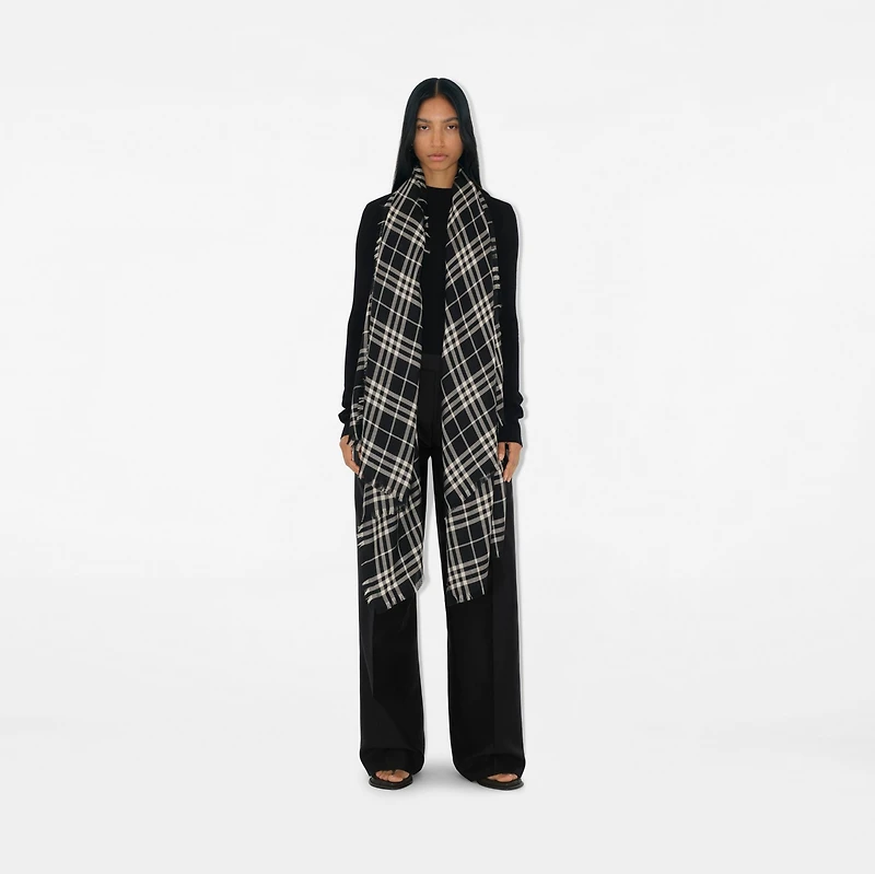 Check Cashmere Silk Scarf in Black/calico | Burberry® Official