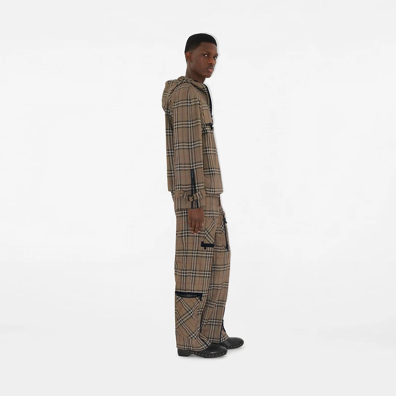 Check Silk Blend Cargo Trousers in Brush - Men | Burberry® Official