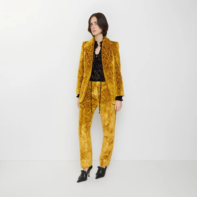 Baroque Velvet Tailored Trousers in Pear yellow - Women | Burberry® Official