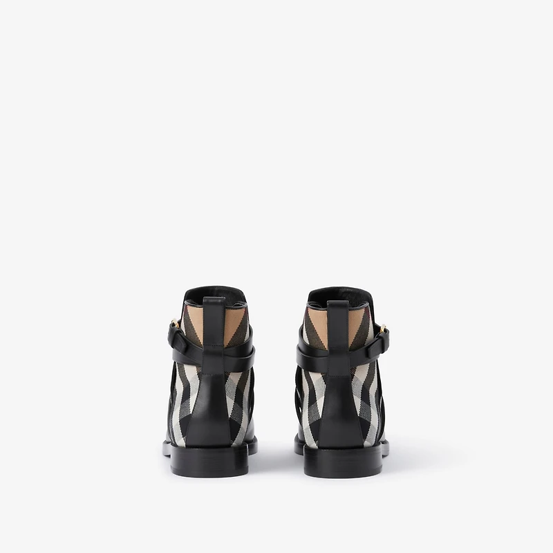 Check and Leather Boots in Black/archive beige - Women | Burberry® Official