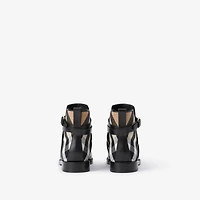Check and Leather Boots in Black/archive beige - Women | Burberry® Official