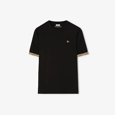 Check Trim Cotton T-shirt in Black - Men | Burberry® Official