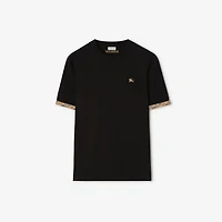 Check Trim Cotton T-shirt in Black - Men | Burberry® Official
