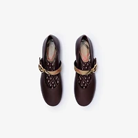 Check Strap Leather Robin Ballerinas in Vineyard red - Women | Burberry® Official