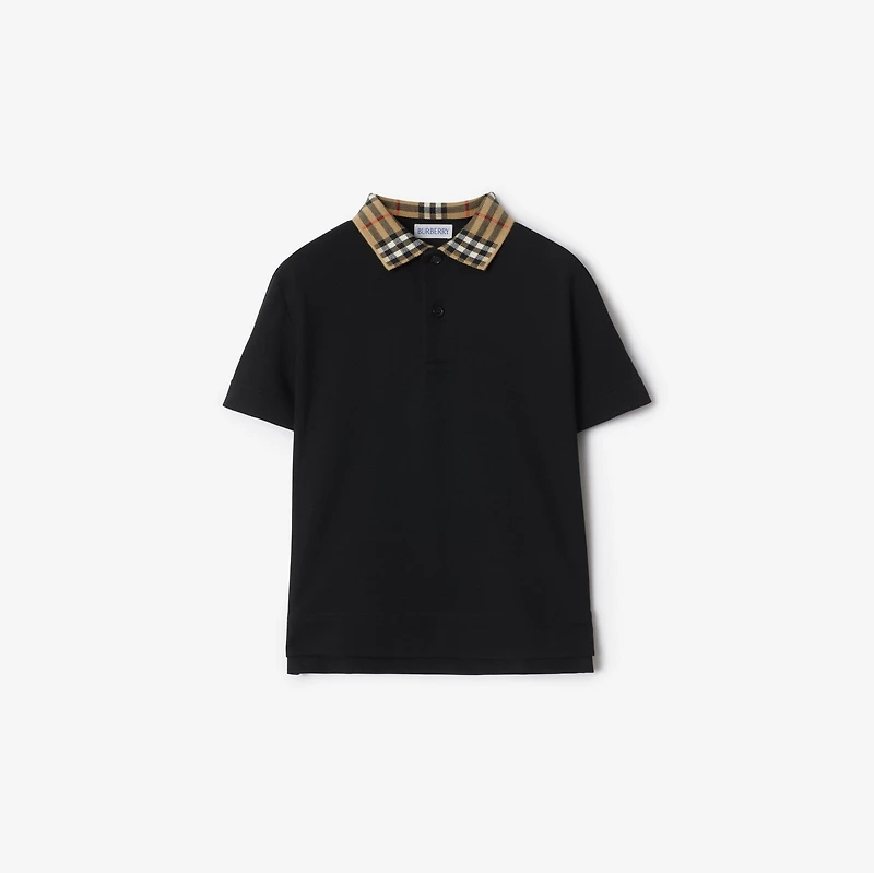 Check Collar Cotton Polo Shirt in Black | Burberry® Official