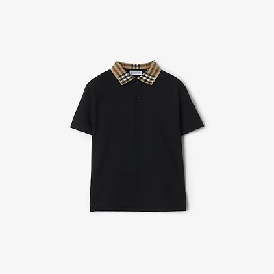 Check Collar Cotton Polo Shirt in Black | Burberry® Official