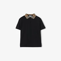 Check Collar Cotton Polo Shirt in Black | Burberry® Official