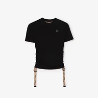 Check Trim Stretch Modal Cashmere T-shirt in Black - Women, Nylon | Burberry® Official