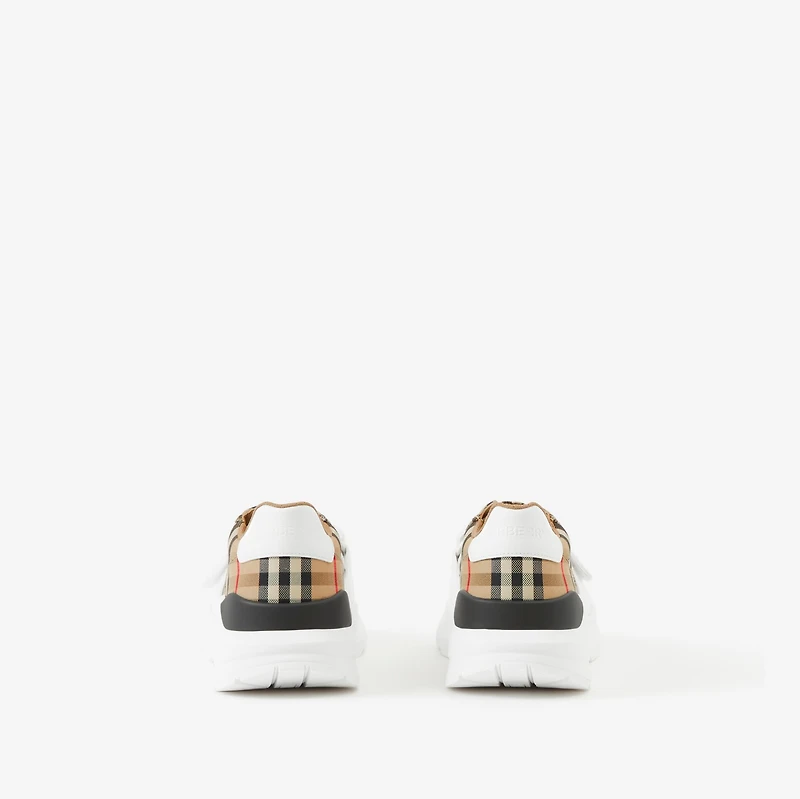 Check and Leather Sneakers in Archive beige - Women | Burberry® Official