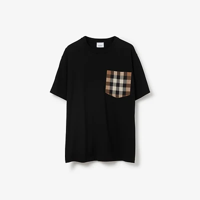 Check Pocket Cotton T-shirt in Black - Women | Burberry® Official