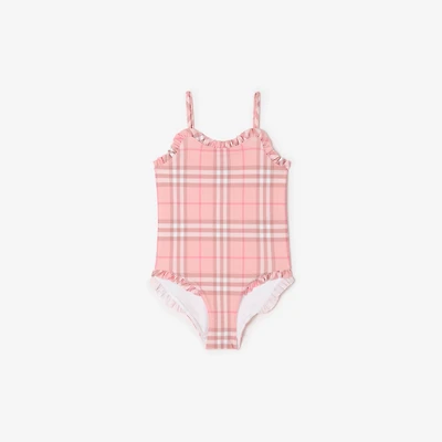 Ruffle Trim Check Swimsuit in Peony pink | Burberry® Official