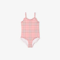 Ruffle Trim Check Swimsuit in Peony pink | Burberry® Official