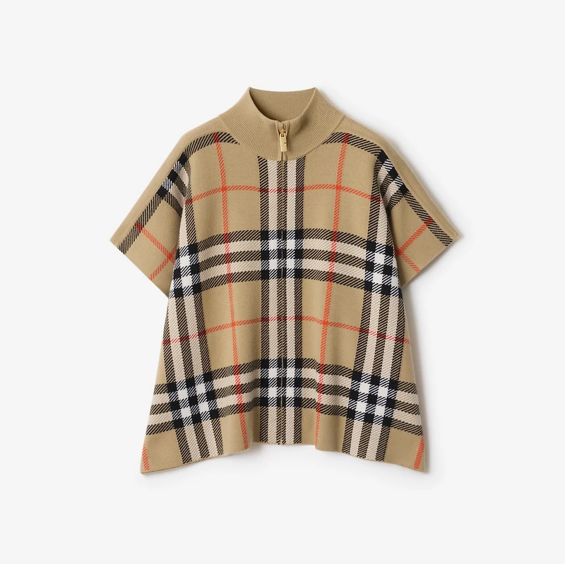 Reversible Check Wool Cape in Sand beige | Burberry® Official