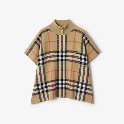 Reversible Check Wool Cape in Sand beige | Burberry® Official