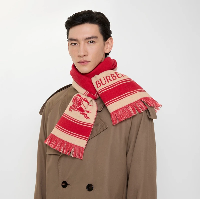 EKD Striped Wool Scarf in Crayon red | Burberry® Official