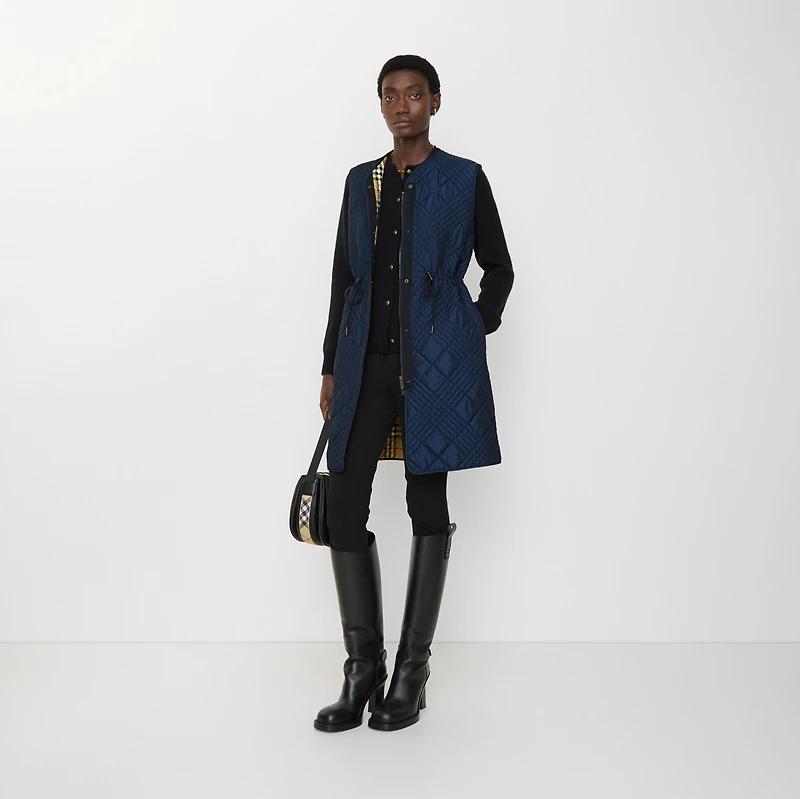 Micro Check-stitch Nylon Blend Gilet in Silhouette blue - Women | Burberry® Official