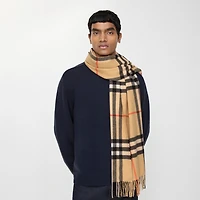 Wide Check Cashmere Scarf in Sand | Burberry® Official
