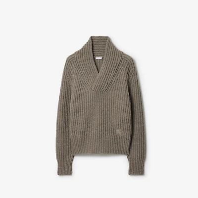 Shawl Collar Wool Sweater in Beige melange - Men | Burberry® Official