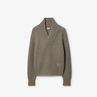 Shawl Collar Wool Sweater in Beige melange - Men | Burberry® Official