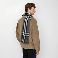 Reversible Check Wool Silk Scarf in Marlborough grey/mast blue | Burberry® Official