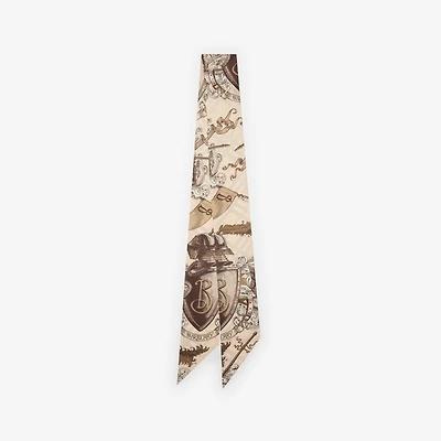Skinny Reversible Etched Knight Silk Scarf in Taupe beige | Burberry® Official