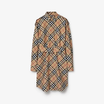 Check Cotton Shirt Dress in Sand - Women | Burberry® Official