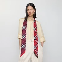Skinny Contrast Check Silk Scarf in Pillar/oxblood | Burberry® Official