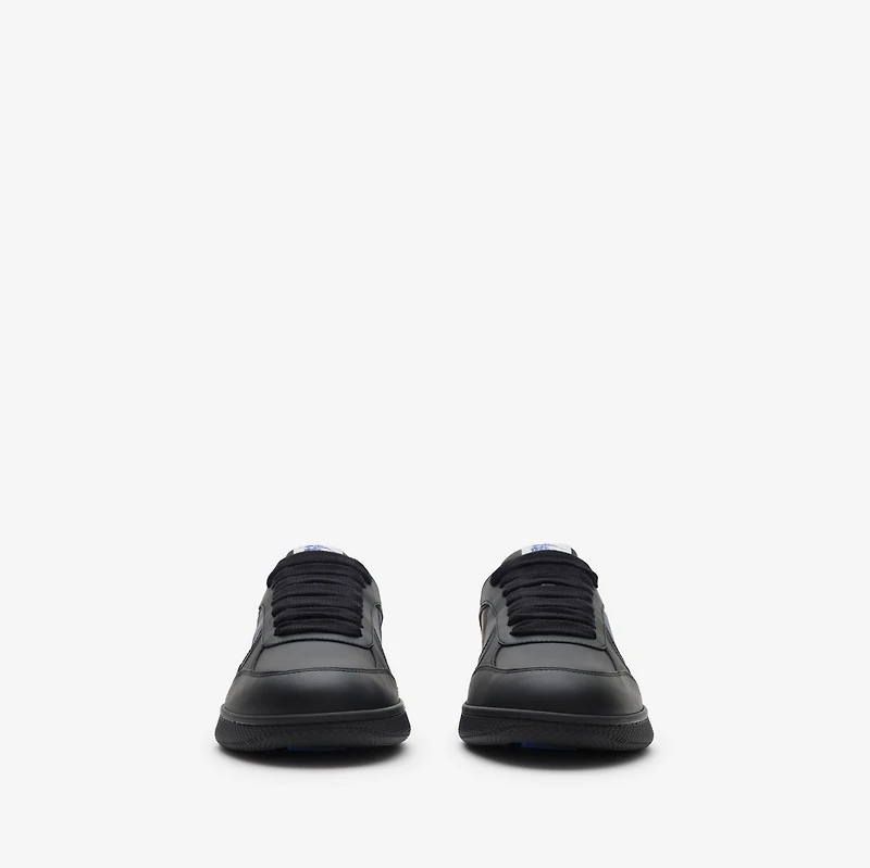 Leather and Check Terrace Sneakers​ in Black/wave blue - Men | Burberry® Official