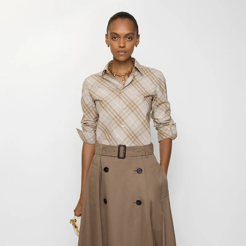 Slim Fit Check Cotton Shirt in Stone grey - Women | Burberry® Official