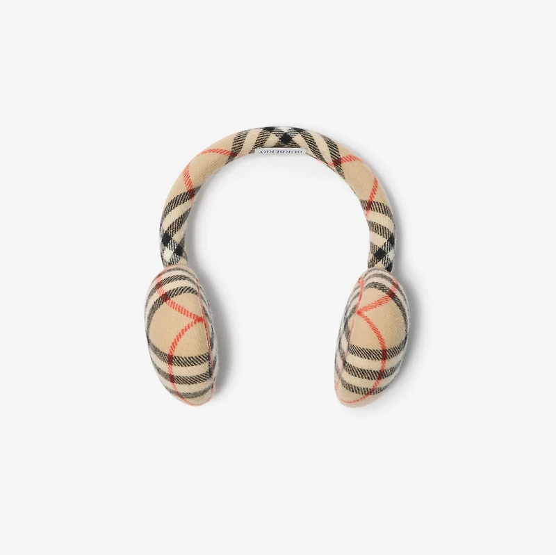 Check Wool Cashmere Earmuffs in Sand beige | Burberry® Official