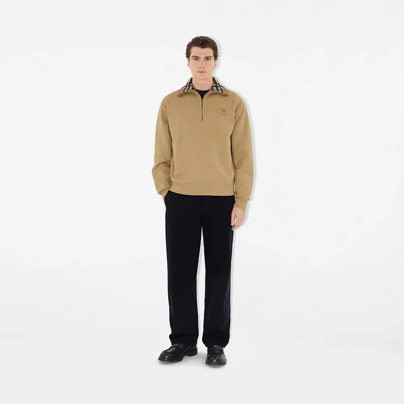 Check Collar Cotton Half-zip Sweatshirt in Flax beige - Men | Burberry® Official