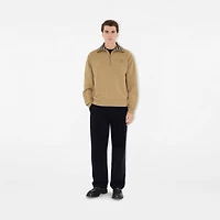 Check Collar Cotton Half-zip Sweatshirt in Flax beige - Men | Burberry® Official