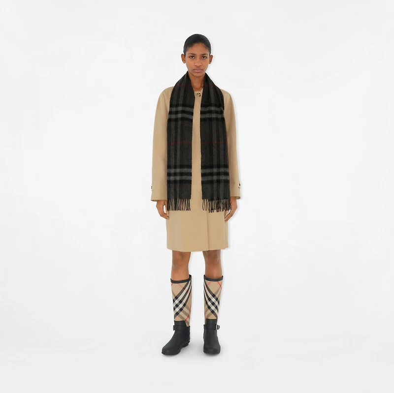 Check Cashmere Scarf in Charcoal | Burberry® Official