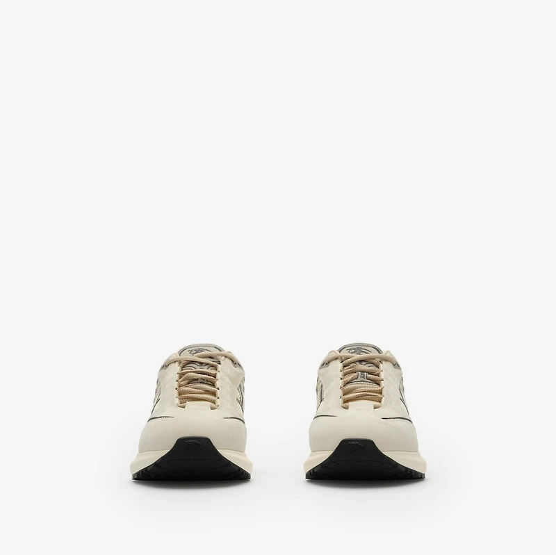 Nylon, Suede and Leather Eclipse Sneakers in Plaster white/stormy blue - Women | Burberry® Official