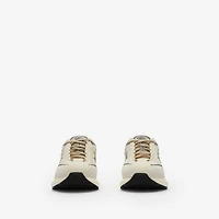 Nylon, Suede and Leather Eclipse Sneakers in Plaster white/stormy blue - Women | Burberry® Official