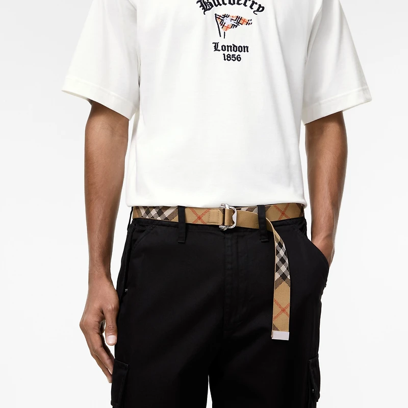 Check Webbing Belt in Sand beige - Men, Nylon | Burberry® Official