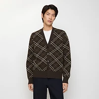 Check Wool Cashmere Cardigan in Truffle brown - Men | Burberry® Official
