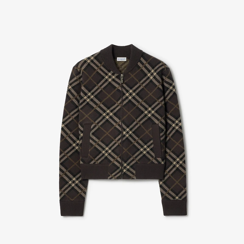 Check Wool Cashmere Bomber Jacket in Truffle brown - Women | Burberry® Official