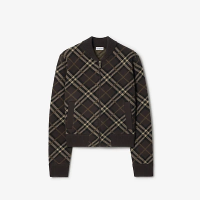 Check Wool Cashmere Bomber Jacket in Truffle brown - Women | Burberry® Official