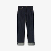Straight Turn-up Jeans in Dark indigo - Men, Cotton | Burberry® Official