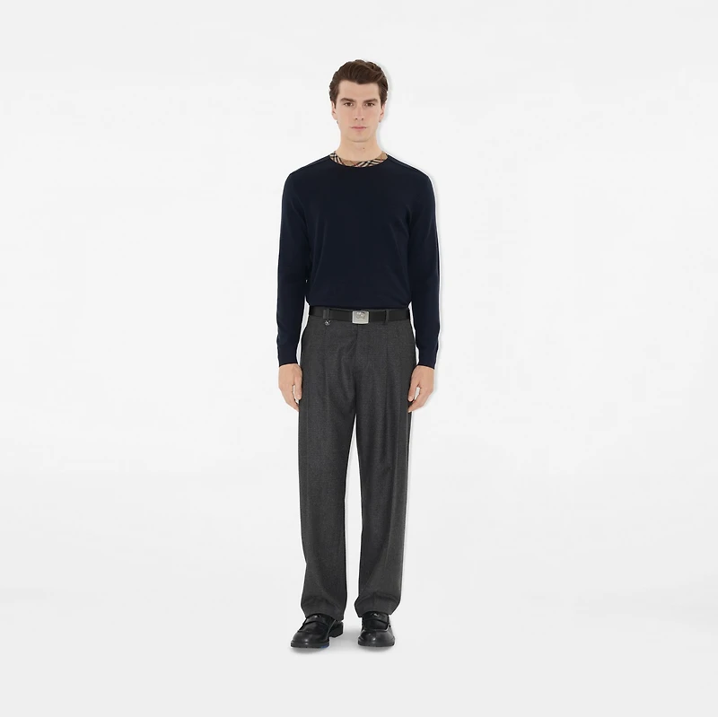 Check Trim Wool Sweater in Navy - Men | Burberry® Official