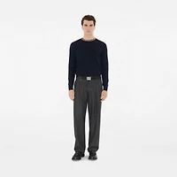 Check Trim Wool Sweater in Navy - Men | Burberry® Official