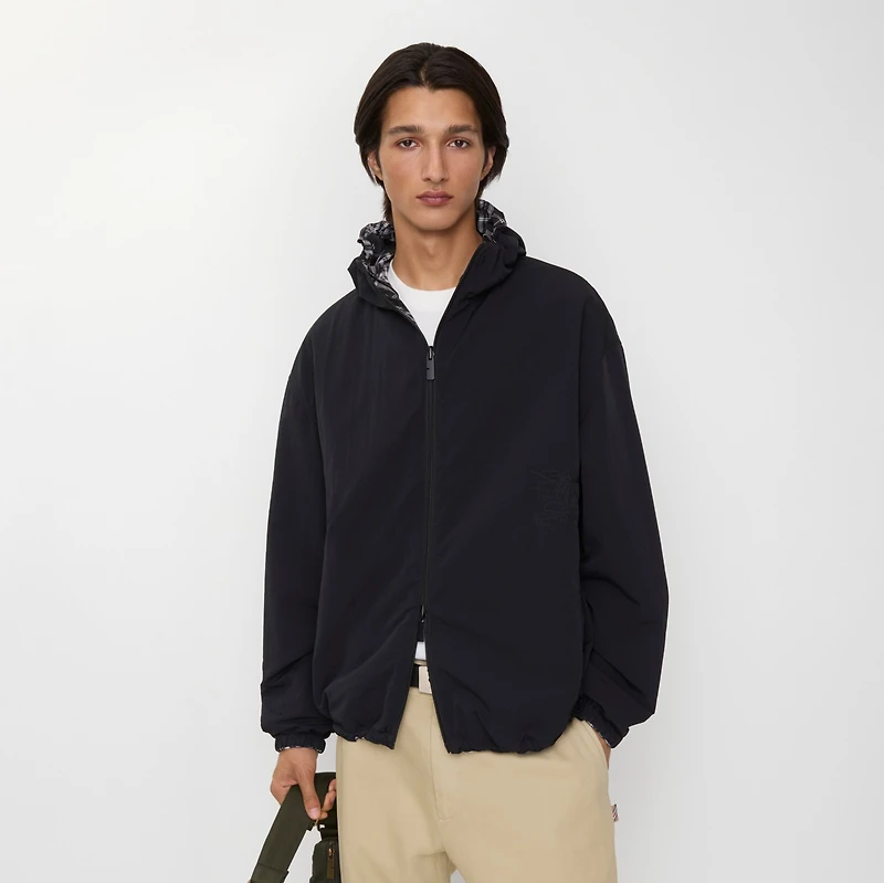 Reversible Check Hooded Jacket in Black - Men | Burberry® Official